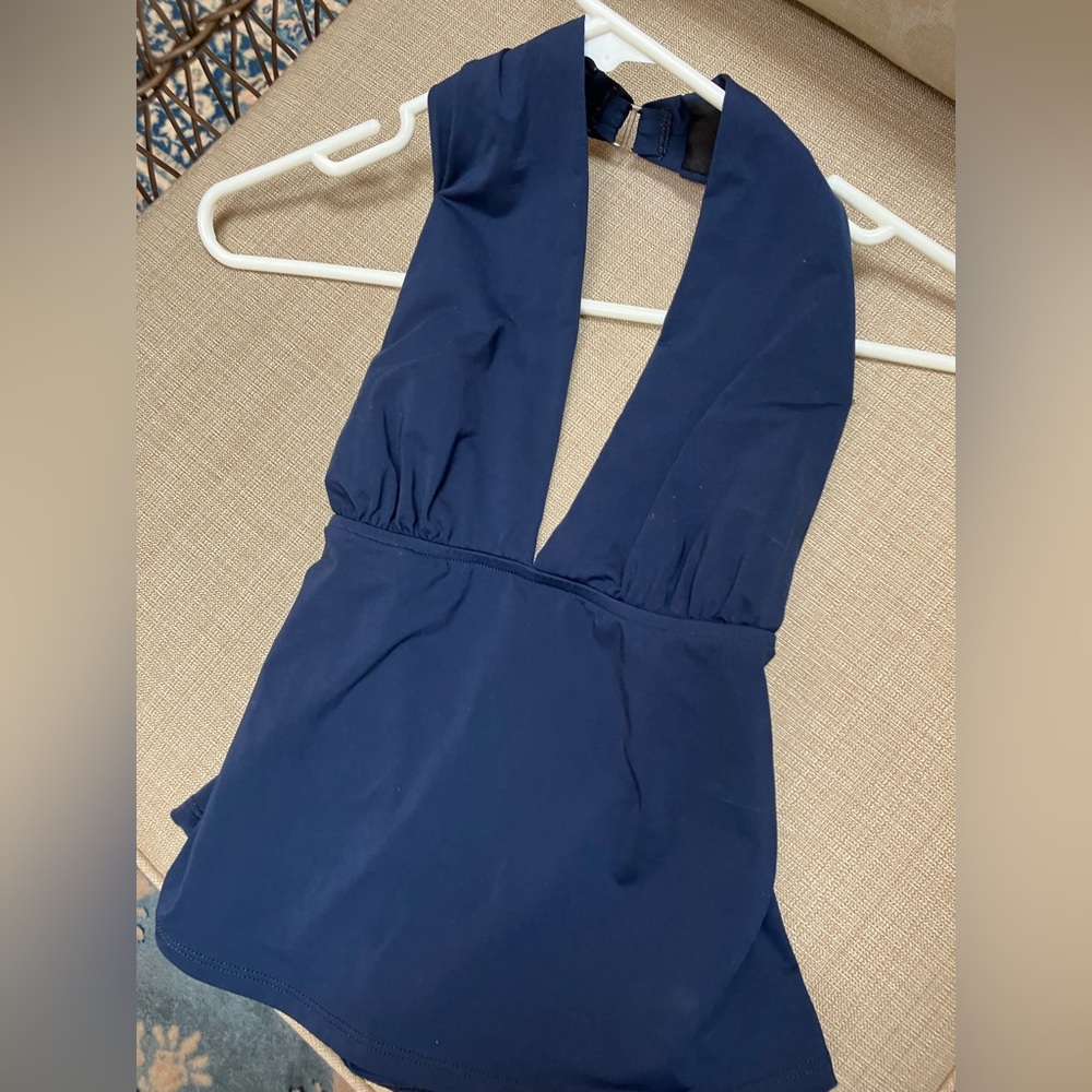 Lauren SwimTop, builtin unpadded. Navy. Halter style-could wear as regular top.